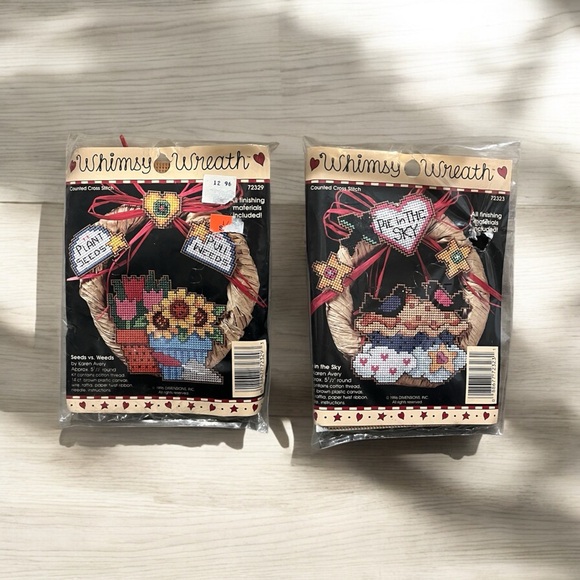 NWT Set of 2 Dimensions Whimsy Wreaths Autumn Counted Cross Stitch Kits - Picture 1 of 14